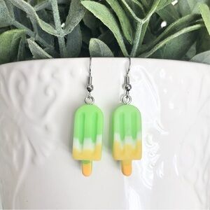 New Fun Fruity Summer Lemon Lime Green and Yellow Dangle Drop Popsicle Earrings